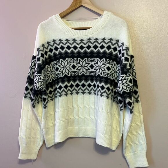 Lane Bryant Fair Isle Cable Knit Sweater Women 18/20 Ivory Cabin Preppy Winter - Picture 4 of 11